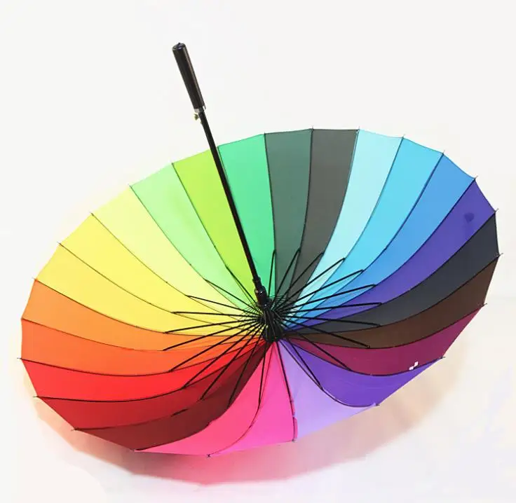 20pcs 24K Rainbow Umbrella Anti-Uv Sun Rain Big Long Handle Straight Colorful Umbrellas Male Female Sunny And Rainy Umbrella SN