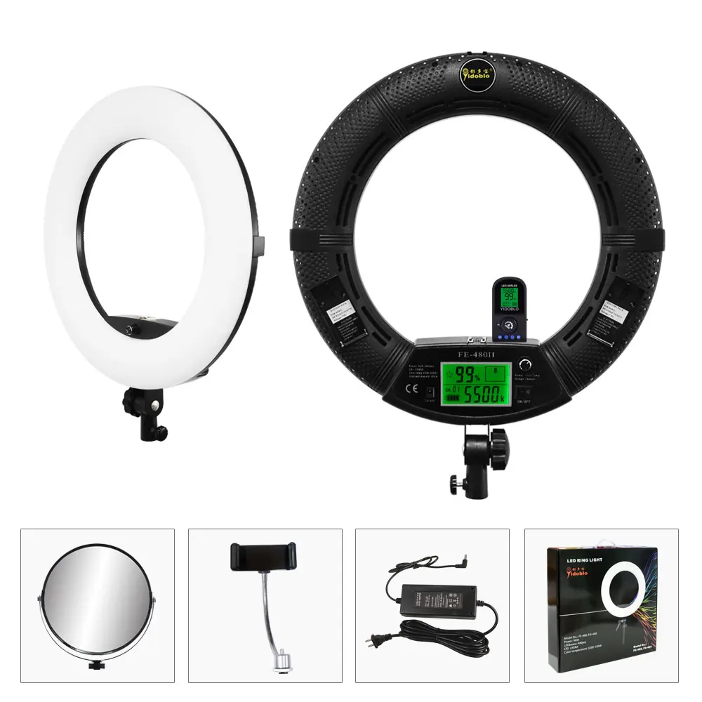 Yidoblo FE-480II Led Ring Lamp 5600K Remote Control Photo Video Studio Makeup Ring Light With Phone Holder Photographic Lighting