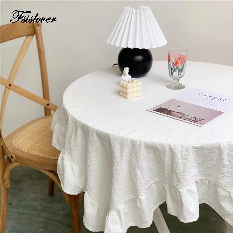 

ins Pleated Table Cloth Cotton Ruffled Tablecloth for Table Retro Table Cover Picnic Cloth nappe de table tapete mantel mesa