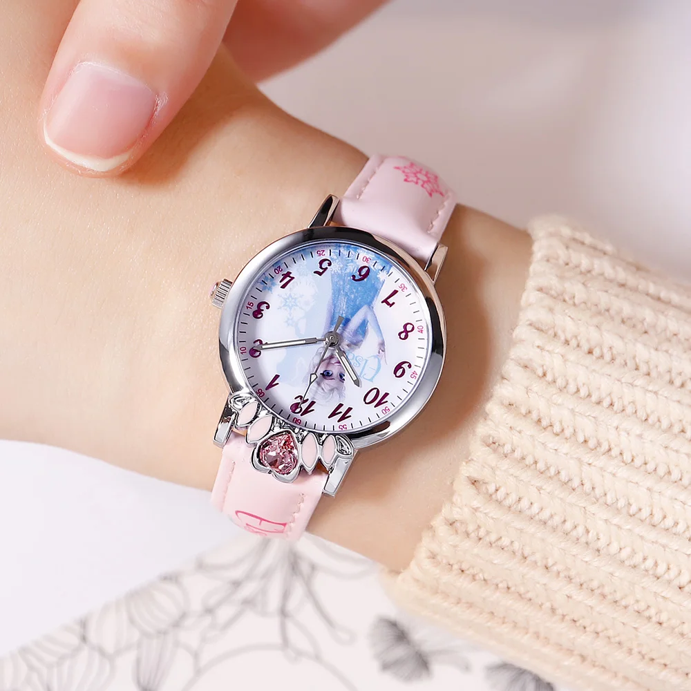 DISNEY Frozen ELSA Princess Cartoon Original Girl Quartz Wrist Watch Pink Blue Purple Waterproof Children Student New Gift Clock