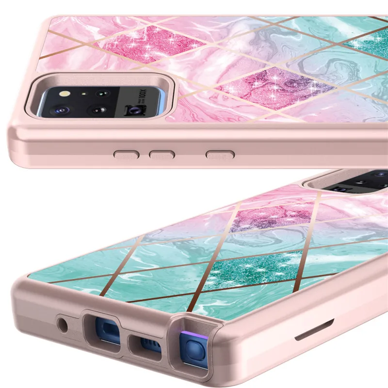 Samsung note20 Ultra Front&Back Full Body Protection Case Electroplate Geometric Marble Matte PU Silicon Hybrid Anti-Knock Shell