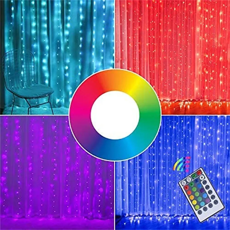 PheiLa LED Changeable Curtain String Light Fairy Multicolor Window Lamp String USB Powered for Christmas Indoor Colorful Decor