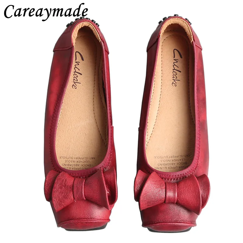 

Careaymade-Genuine Leather literary style soft leather soft bottom bow shallow mouth pedicure breathable large women's shoes