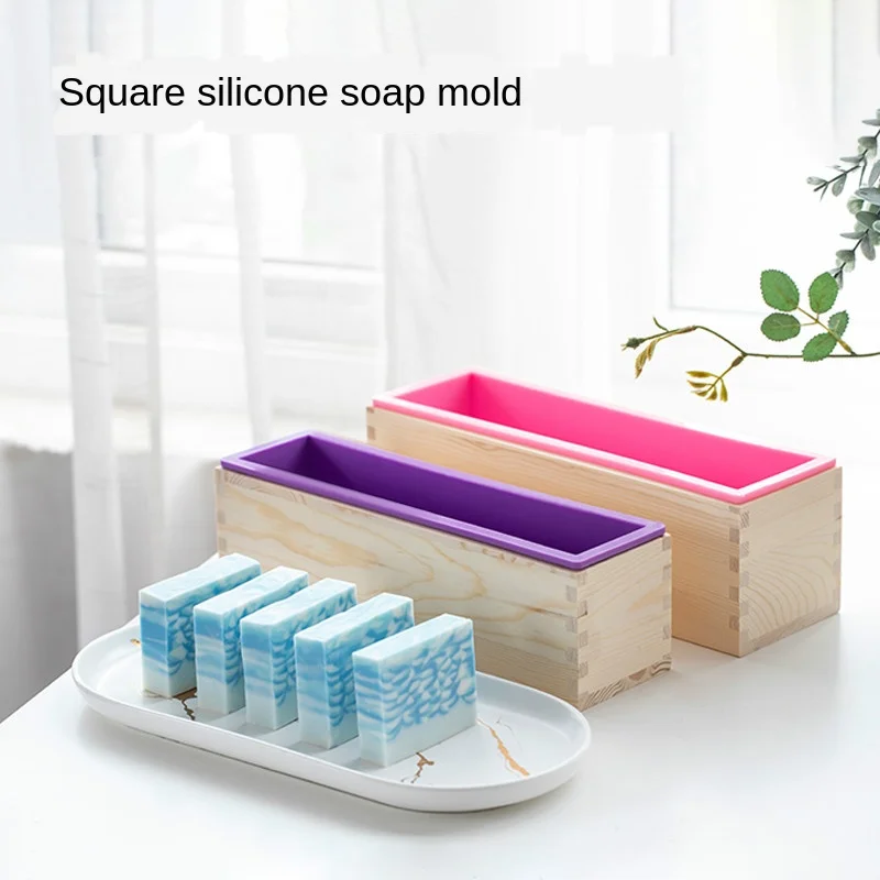 

Soap mold Rectangular DIY handmade soap silicone mold + wooden frame Standard square soap toast rendering cold soap tool