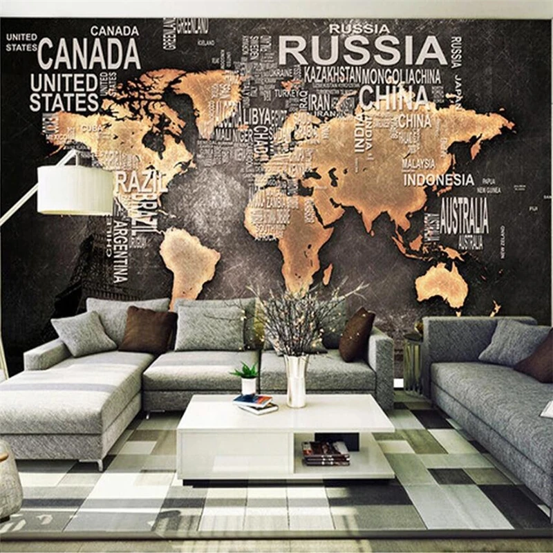 beibehang Custom wallpaper 3d mural antique world map background wall Nordic vintage kraft paper style simple map 3d wallpaper