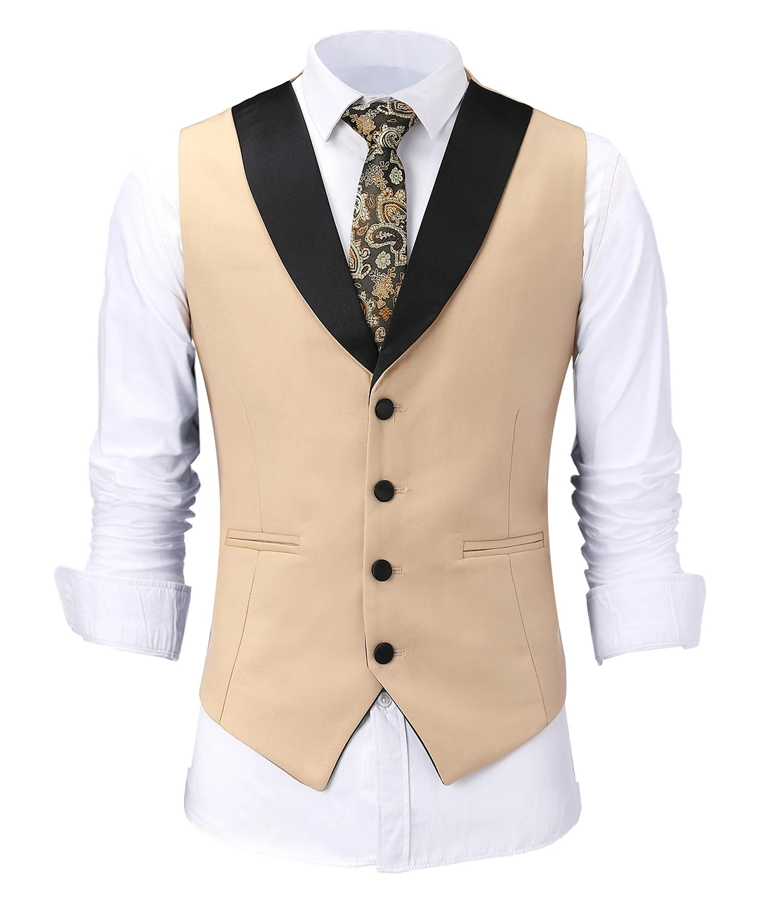 Casual Men\'s Beige Vest Jacket Slim Fit Prom Burgundy Tuxedos Blazer Champagne Suits Waistcoat For Wedding Best Man Grooms