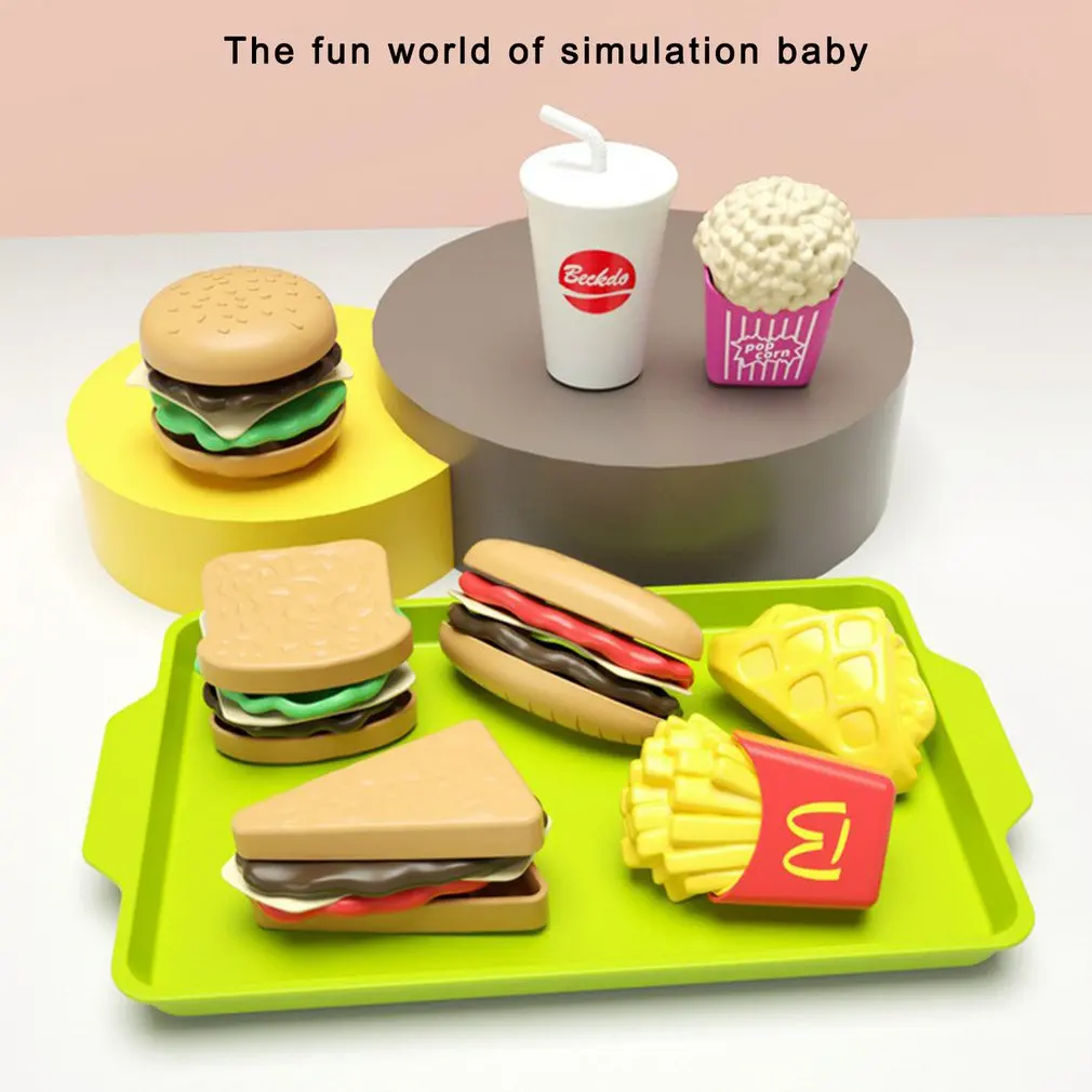 Children's Play House Toys Detachable Simulation Hamburger Bread French Fries Western Food Puzzle Set Education Toy for Kids