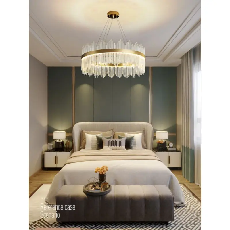 Modern Crystal Chandelier, Round Crystal Gold LED Hanging Ceiling Light, 3-Way Dimmable Pendant Lights Fixture for Dining Room,