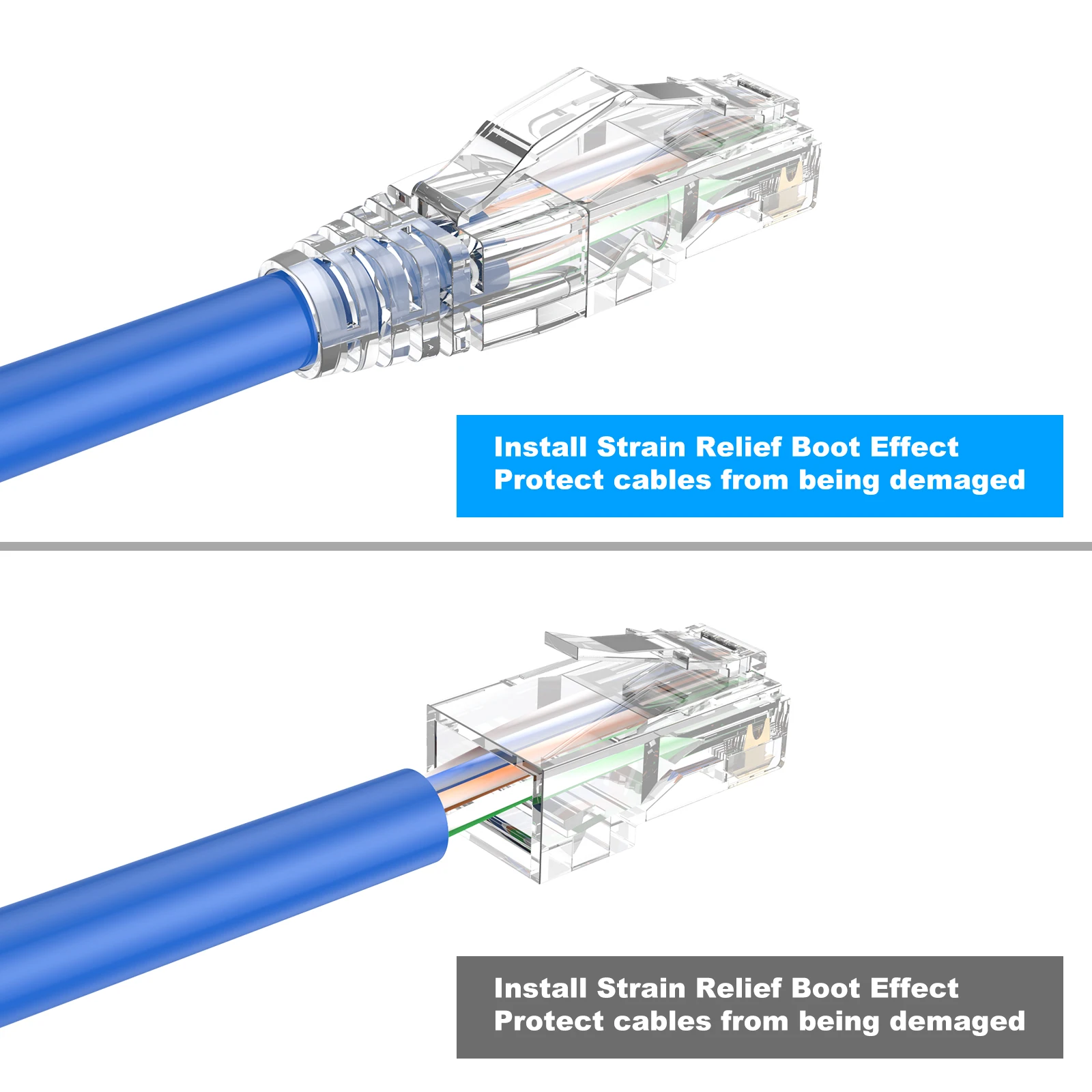 Cablecreation Cat6 RJ45 Connector 8P8C Modular Cat6 Ethernet Cable Head Network Hood Transparent Gold-Plated Plug Cat6