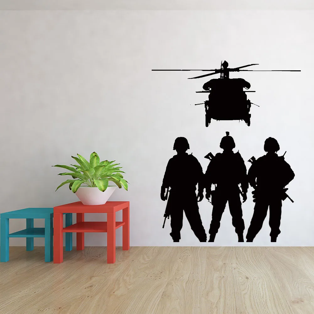 DIY waterproof and removable MIlitary Troop Wall Stickers Army Soldiers Silhouettes Wall Murals decoration