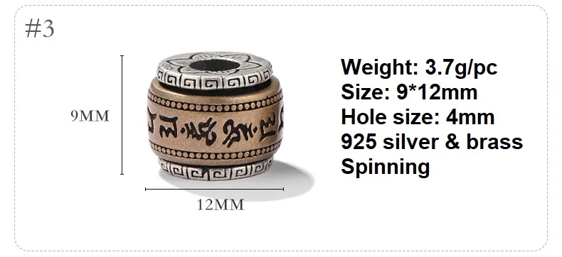 925 Silver Tibetan Six Words Proverb Spinning Beads Buddhist OM Mantra Turning Loose Beads Good Luck Jewelry Findings