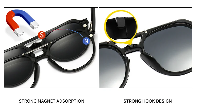 53882 Anti-Blaulicht-Brillengestelle mit 5-teiligem Objektiv, Nachtsicht, polarisierte Sonnenbrille, magnetischer Clip, für Herren und Damen – Detail 7