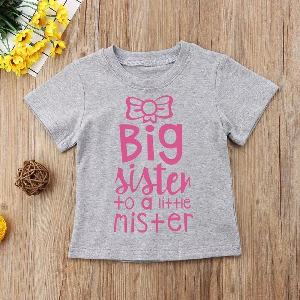 Big Sister Shirt and Little Brother Bodysuit Sibling Matching Outfits Big Sister Lil Mister Girl Tees Newborn Romper Clothes