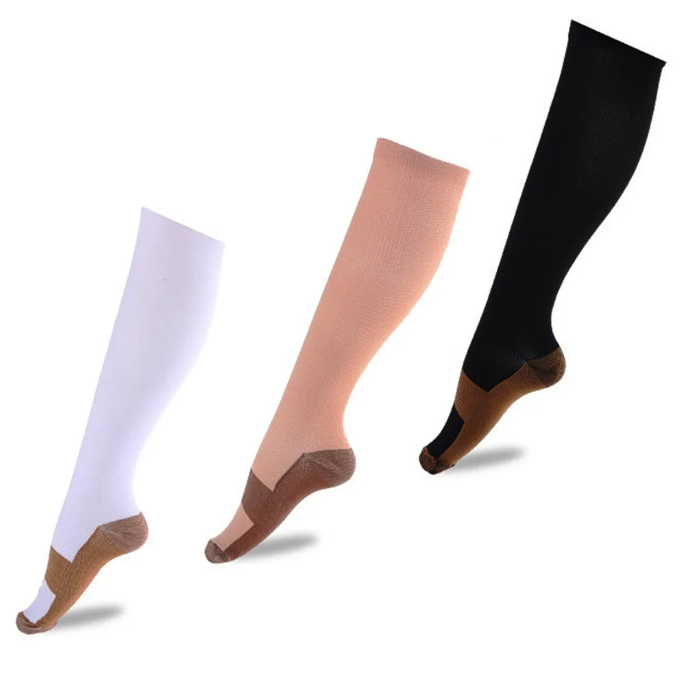 Men Women Copper Fiber Long Socks Compression Pressure Stockings Outdoor Sports Running Socks 15-20mmHg