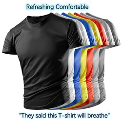 Men's Ice Silk Short-sleeved T-shirt Quick-drying Clothes Summer Solid Color Mesh Breathable Sportswear