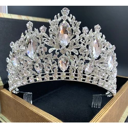 Trendy Silver Color Rhinestone Crystal Queen Big Crown Bridal Wedding Tiara Women Beauty Pageant Bride Hair Accessories Jewelry