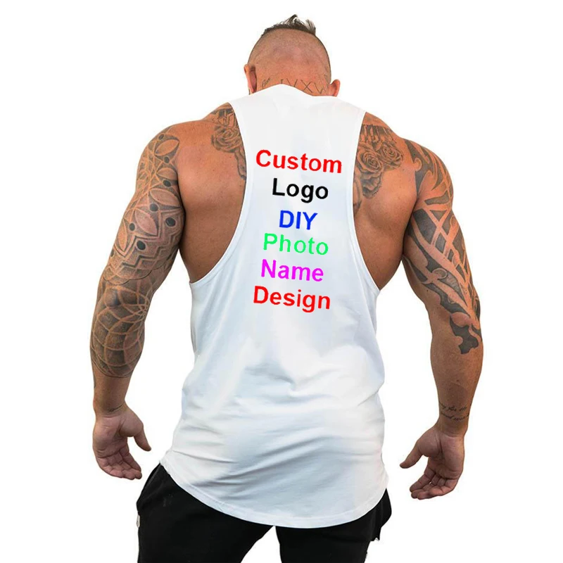 Design Brand Logo/Picture Custom Gym Tank Top Clothing Bodybuilding Workout Men Fitness Singlet Sleeveless Vest Muscle Shirt 