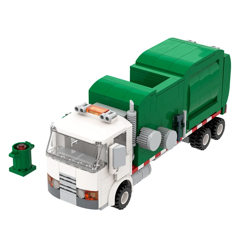 MOC White Garbage Classification Truck Car 100 Cards Building Blocks Sets Brinquedos Playmobil DIY Educational Toys for Children