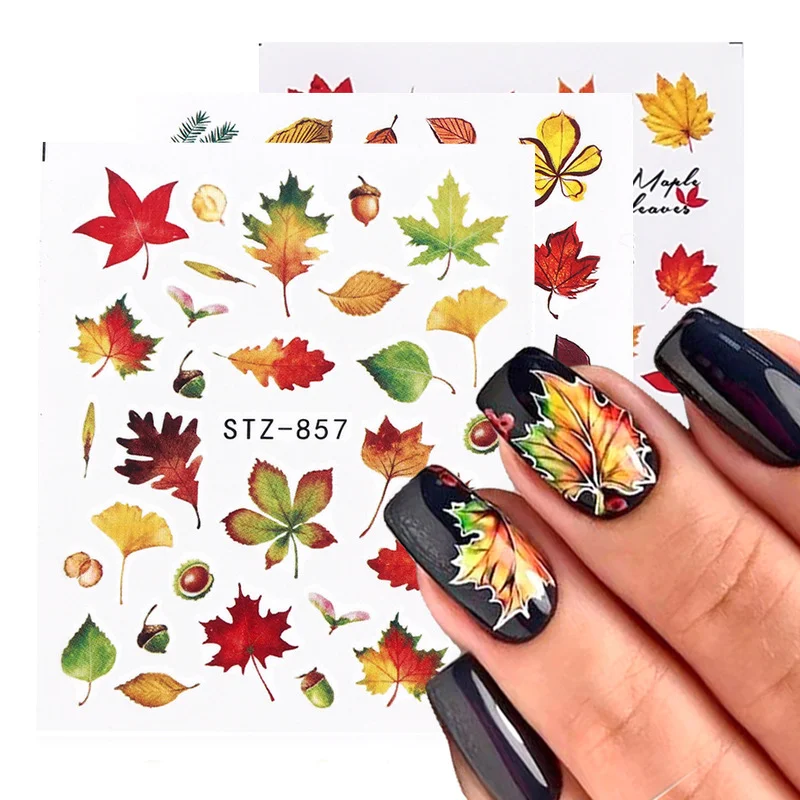 

1Pcs Fall Leaves Nail Art Stickers Gold Yellow Maple Leaf Water Decals Sliders Foil Autumn Design for Nail Manicure