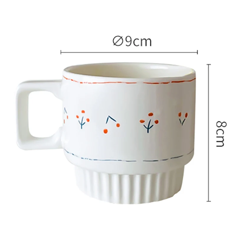 300Ml Nordic-Style Simplicity Ceramics Cherry Fruit Print Water Tea Cup Home Office Retro Cute Coffee Milk Breakfast Oatmeal Mug