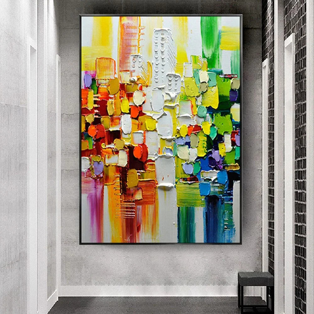 Handmade Oil Painting Colored Acrylic Thick Knife Image Abstract Urban Architectural Landscape Wall Art On Office Room Decor