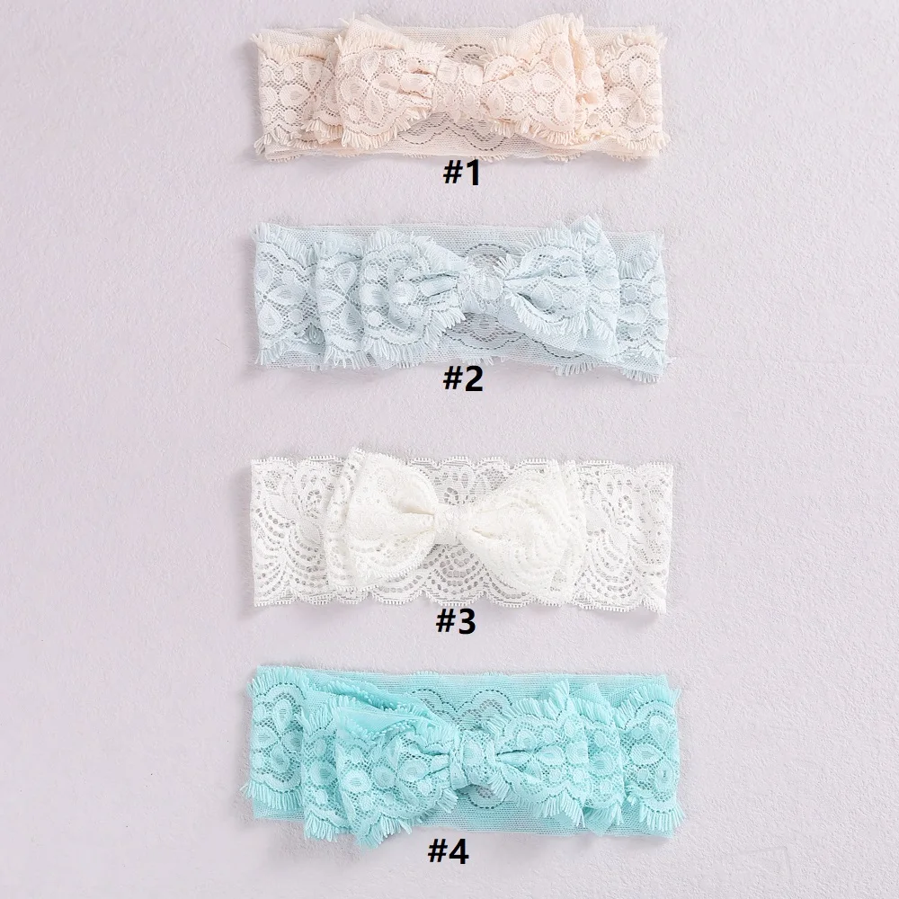 Lace Bow Headband para Baby Girl, Soft Elastic Bowknot Headbands, Turbante Recém-nascido, Acessórios para cabelos de festa, 1Pc