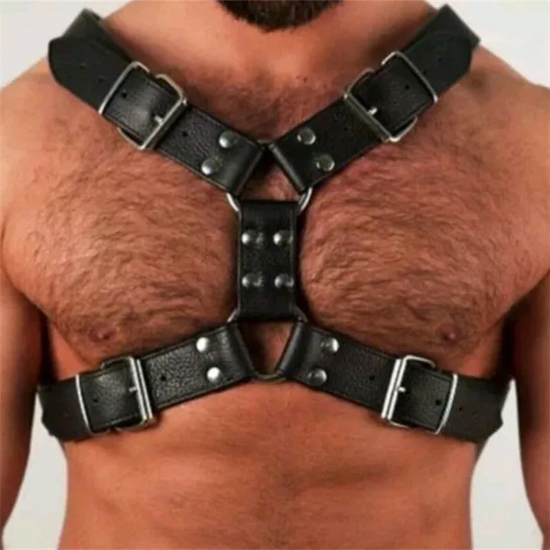 Fetish Men Leather Gay Harness Belts Adjustable Sexual Body Bondage Chest Harness Strap Erotic Rave Gay Clothing for Adult Sex