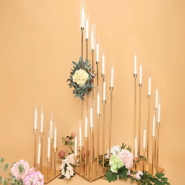 7pcs)New Design 6/12 arms tall Acrylic tube candle holder gold  candlestick gold  candelabra for wedding centerpiece yudao72