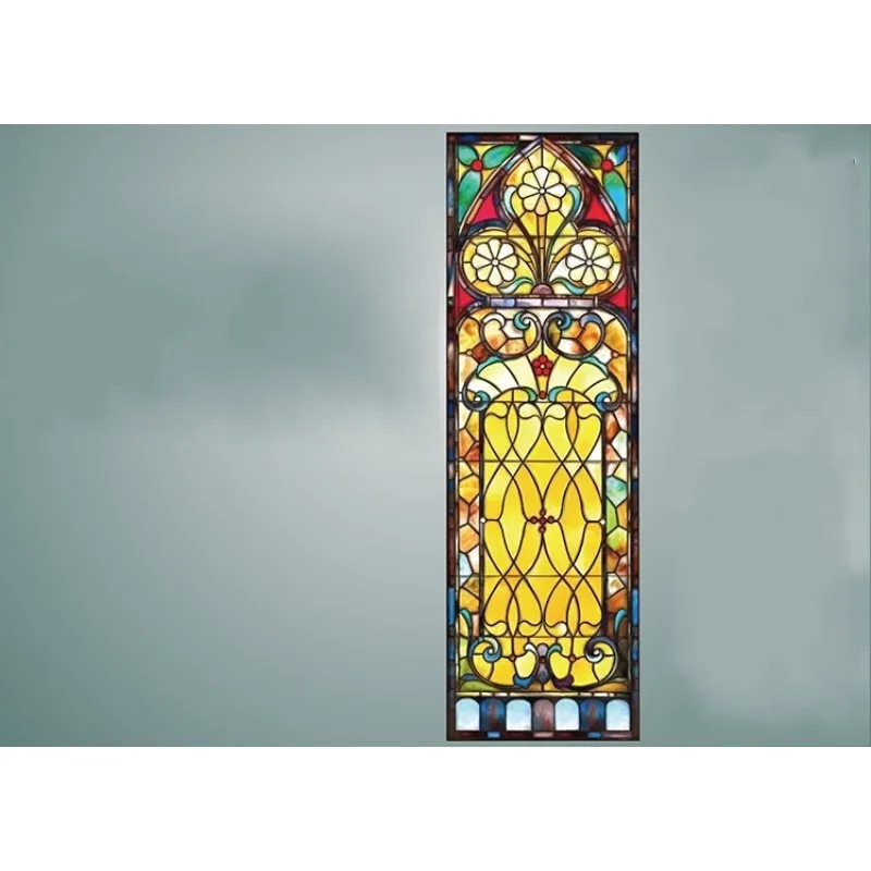 Custom Size Water-proof Window Films Hot Sale European Church Glass Wedding Decoration Static Cling Foil 40cmx100cm