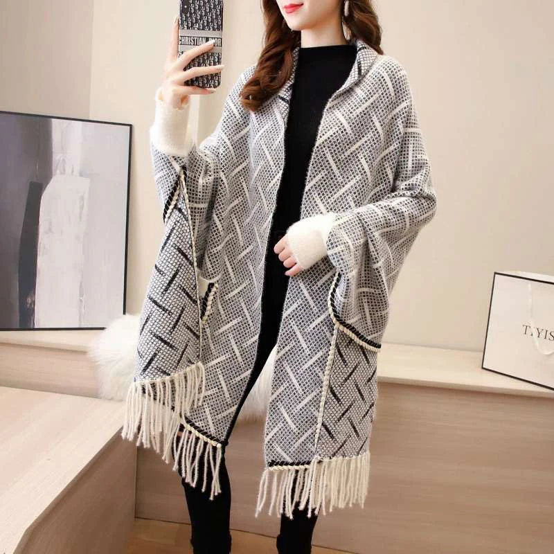 Wholesale Celebrity Style Thick Cashmere Crochet Sweater Winter Capes Pashmina Scarves Shawls Wraps Women Poncho Layers Mujer