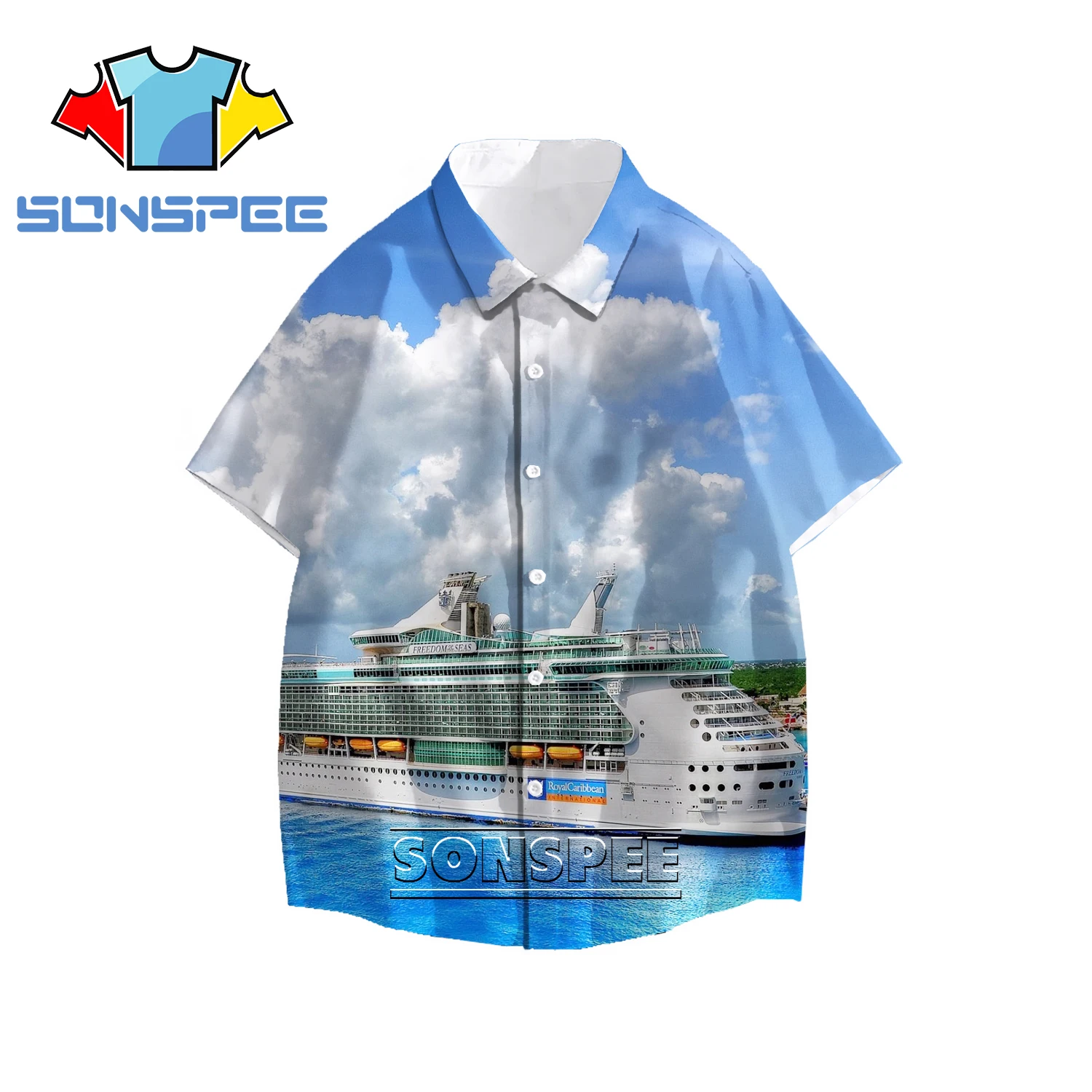 

SONSPEE 3D Print Cruise Ship Boat Hawaiian Shirt Men Women Fashion Hip hop Cool Street Harajuku Shirt Beach Casual Short Sleeves