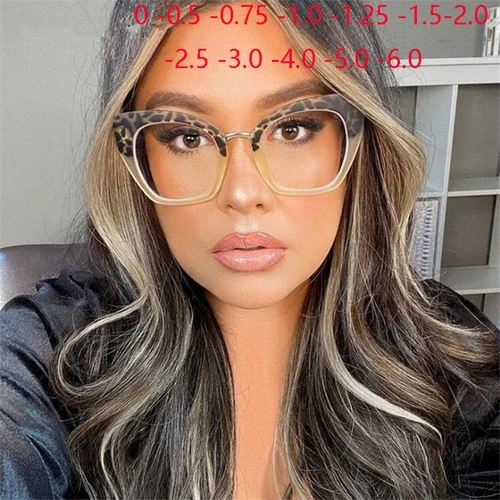 Gafas graduadas antirayos azules para mujer, montura grande, para miopía, ojo de gato, gafas de visión corta, dioptrías de 0-0,5-0,75 a-6,0