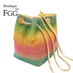 Boutique De FGG Rainbow Women Mini Chain Shoulder Purses and Handbags Crystal Clutch Evening Bags Rhinestone Party Crossbody Bag