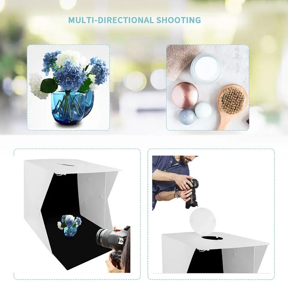 16x16inch Photo Light Box 40X40X40CM Foldable Photo Studio Box Portable Photo Photography Shooting Light Tent Kit with LED Light