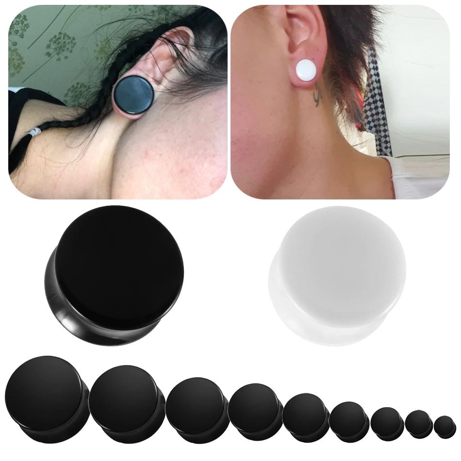 2Pcs Acrylic Ear Expanders Dilations 3-30MM Ear Plugs and Tunnels White Black Ear Gauge Lobe Earrings Body Piercing Jewelry Men