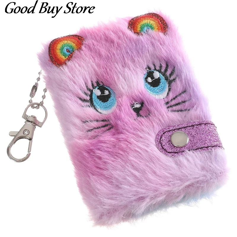 Rainbow Furry Fluffy Plush Notebook Mini Keychains Purse Soft Fur Key Pendant Fashion Jewelry Bag Backpack Keychain Lovely