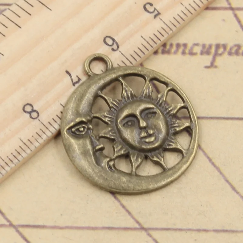 10pcs Charms Sun Moon 28x24mm Tibetan Bronze Silver Color Pendants Antique Jewelry Making DIY Handmade Craft