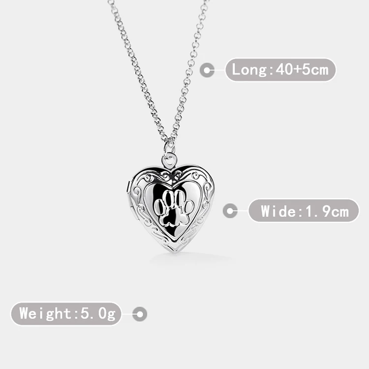 2023 New Cat Dog Paw Footprint Heart Pendant Memory Photo Frame Locket Necklace Fashion Pet Jewelry (Can Drop Shipping)