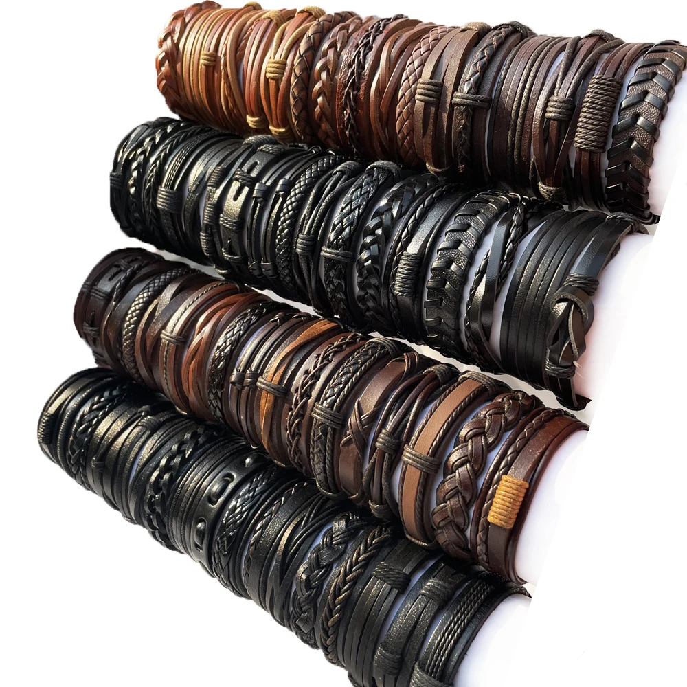 25Pcs/lot Wholesale Random Retro Multi-layer Leather Bracele Men Women Handmade Charm Bracelet Wrap Jewelry Festive Women Gift