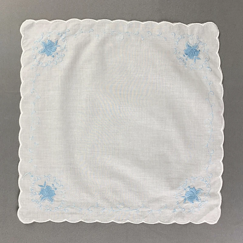 ladies handkerchief Wedding Bridal Handkerchief Cotton Hankie with Scallop Edges and Color embroidery Floral Hanky For