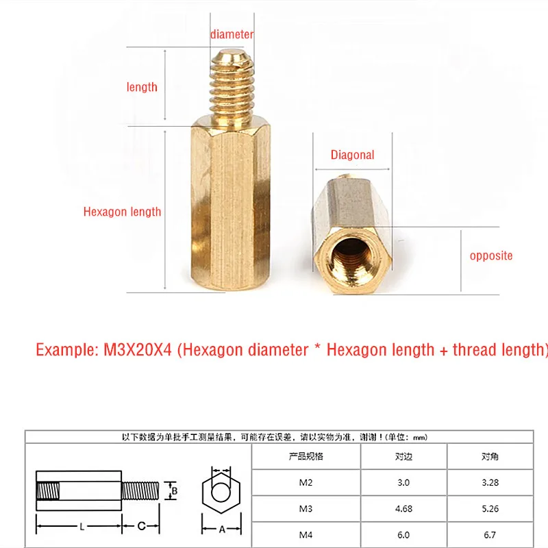 10PCS M3 Hexagonal Copper Column/Stud Single Head Isolation Column M3*5/6/8/10/11/12/14/15/30/50MM+6