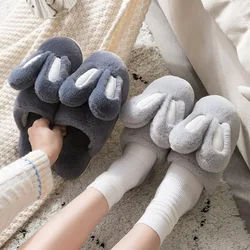 comemore 2021 New Women's Cotton Slippers Female Cute Cartoon Bunny Rabbit Ears Couple Plush Male Winter Home House Shoes Pink