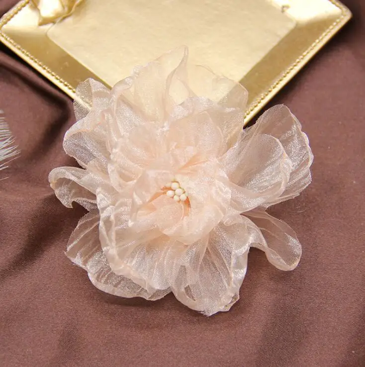 5PCS 9CM handgemachte Chiffon DIY Kleidung Schuhe Hüte Blumen Haarnadel Schmuck Zubehör Stoff Corsage – Detail 6