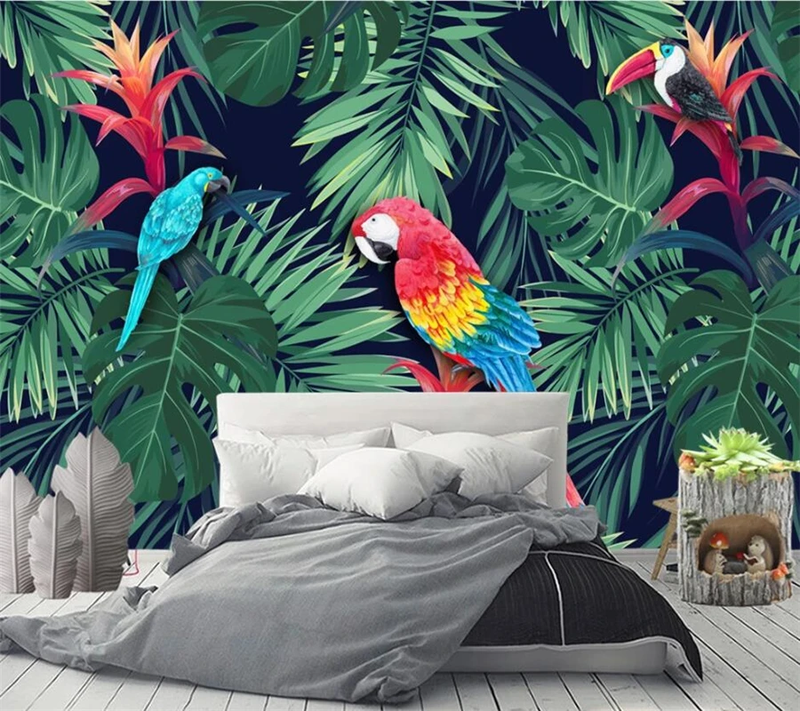 

Custom wallpaper 3d photo murals Nordic tropical plant parrot TV background wall paper mural decorative painting 3d wallpaper