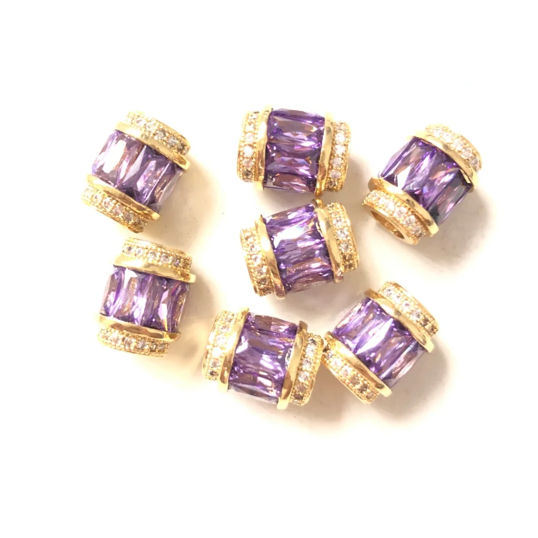 10pcs 9.5x12mm Clear Purple Zirconia Paved Big Hole Spacers Beads Women Jewelry Necklace Bracelet Making Handmade DIY Accessory