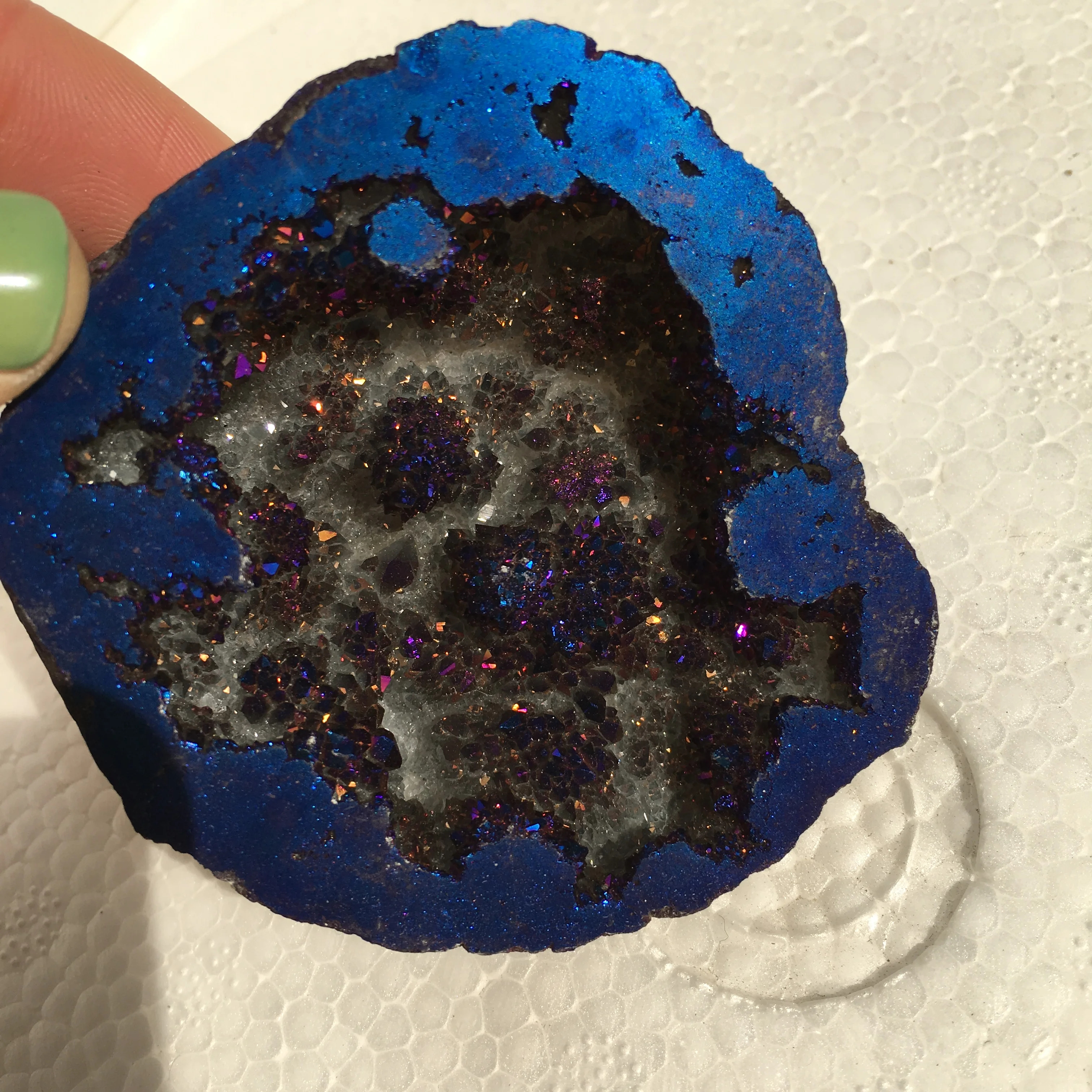 1PC Natural Crystal Agate Crystal Cave Cornucopia Mineral Specimens Electroplating Blue Reiki Healing Stone