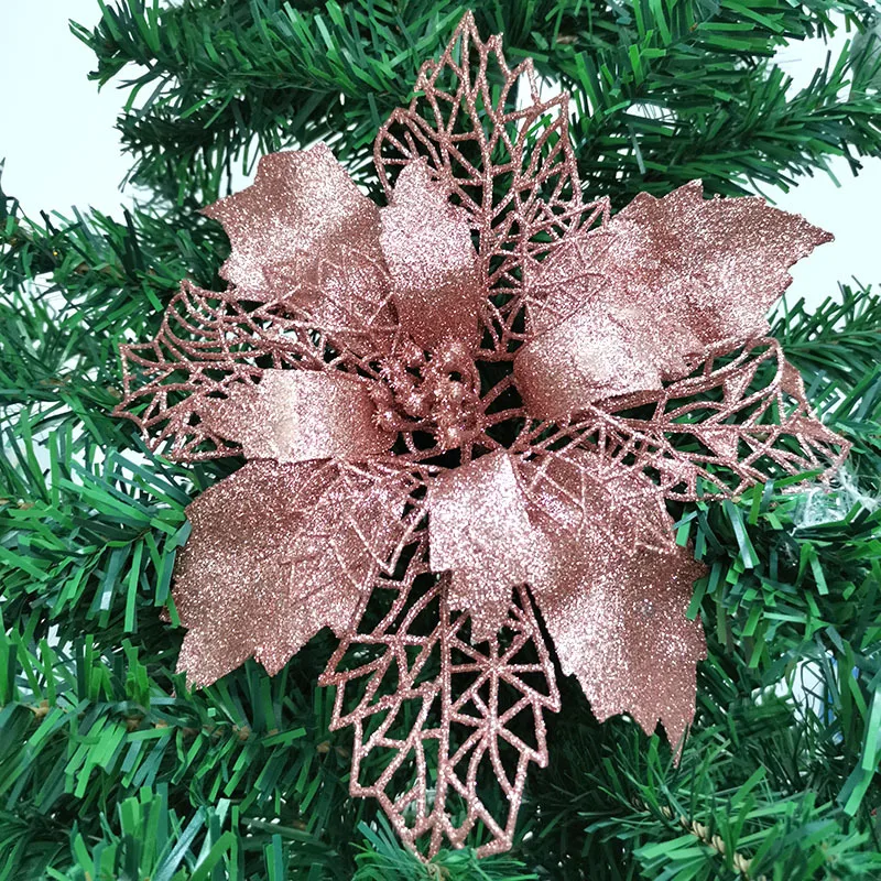 

3 pieces per bag, 23cm large Christmas tree decoration, flowers for New Year celebration, red, gold, silver, room decorations