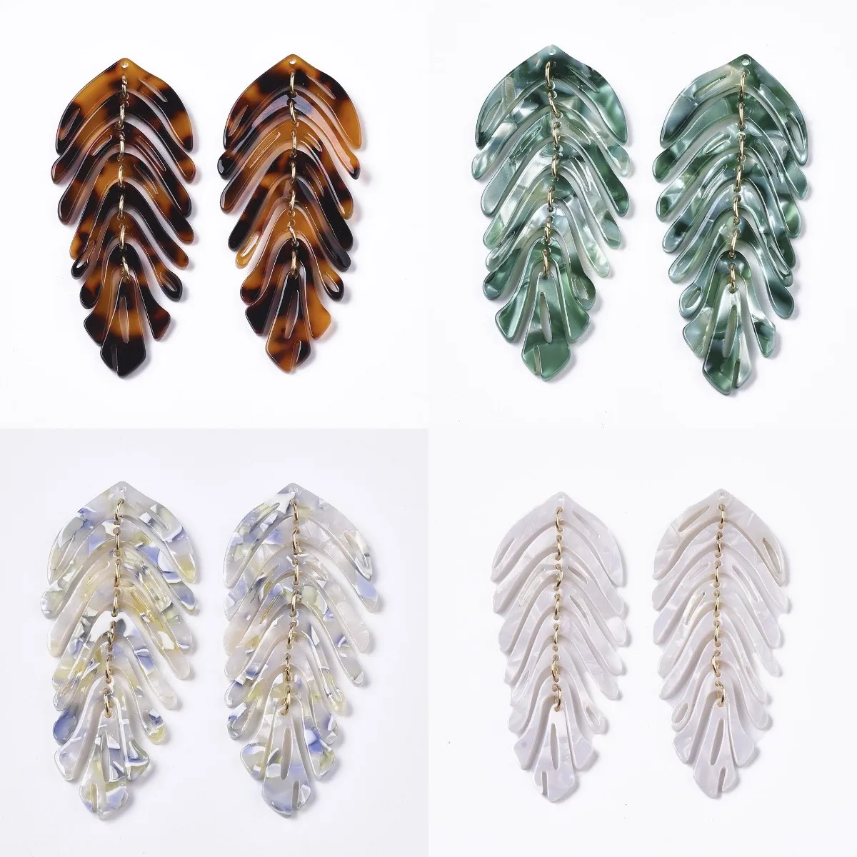 2Pcs 2021 New Acetic Acid Resin Pendants Acetimar Leaf Charms For DIY Necklace Women Earring Dangles Jewelry Making Accessories