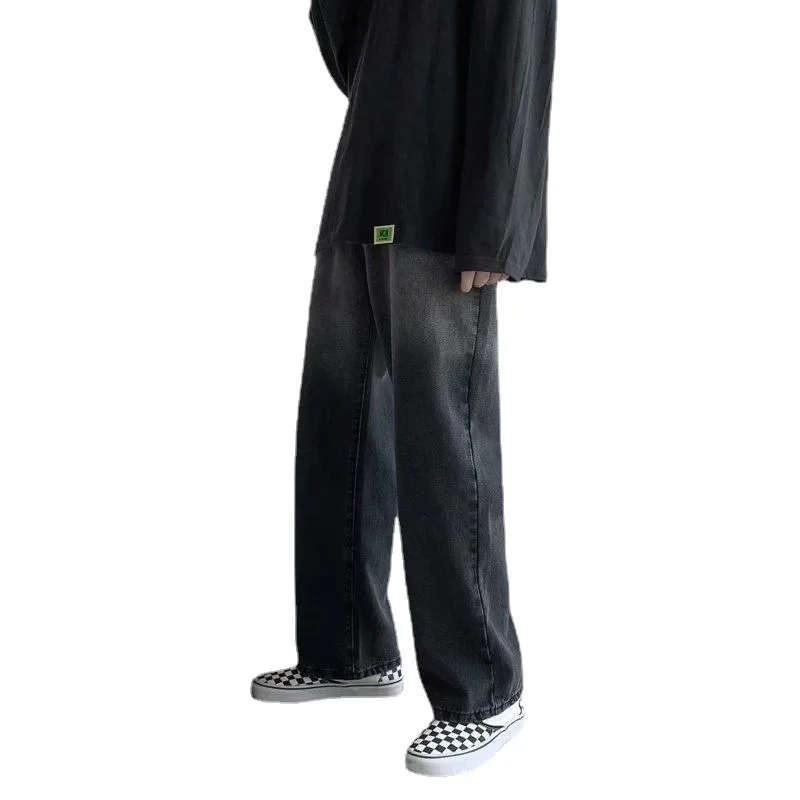 ICCLEK 2021 Gradient Straight Jeans Men's Loose Wide-leg Trousers Men's Mopping Pants Jeans for Men  Black Jeans  Baggy Jeans