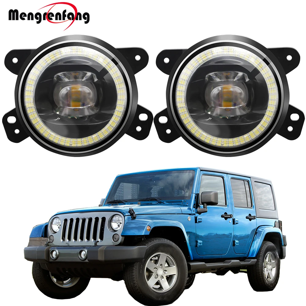 2 X Car Angel Eye Fog Light Assembly Halo Ring Daytime Driving Lamp DRL 12V For Jeep Wrangler JK JL Rubicon Sahara JT Gladiator